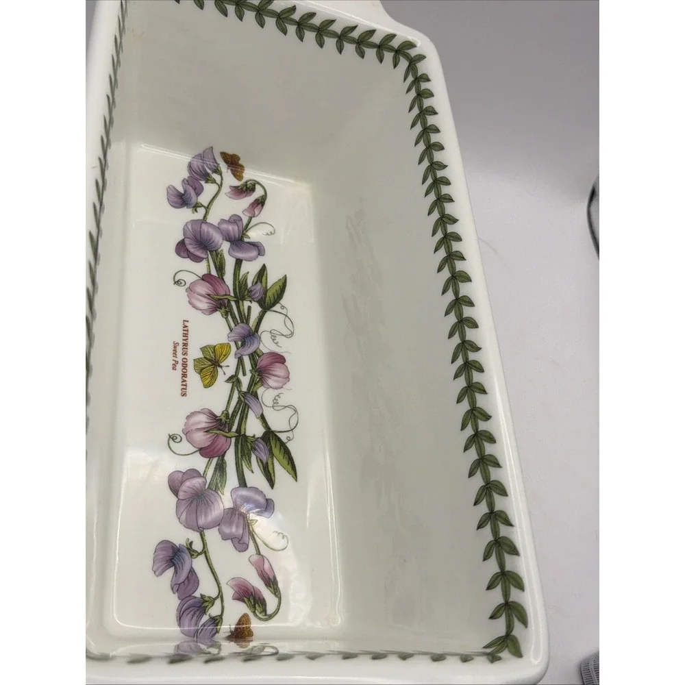 Portmeirion Botanic Garden Meatloaf/Bread Dish Sweet Pea W Handles Oven To Table